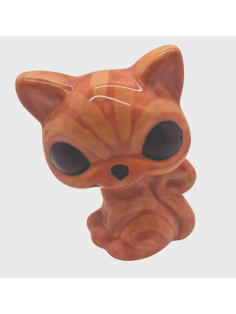 Vintage Chalkware Orange Tabby Cat Figurine With Big Black Eyes Marked SAC
